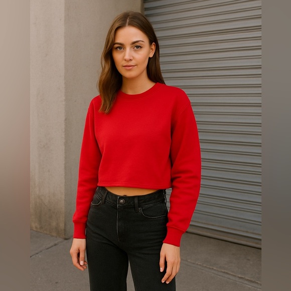 Sub_Urban Riot Tops - Sub_Urban Riot Bright Red Cropped Crewneck Sweatshirt - XS
